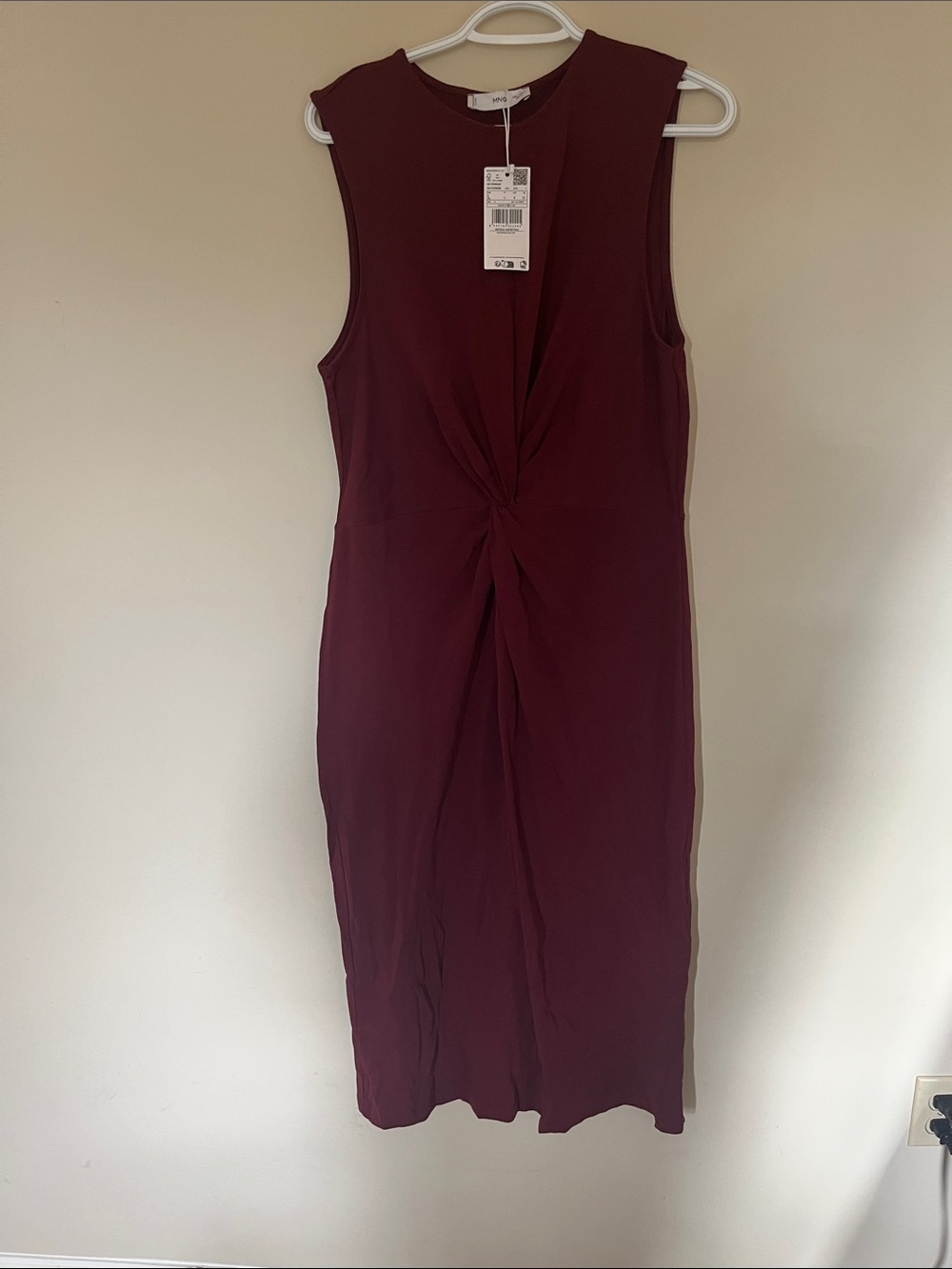 Mango Twist-Front Sleeveless Midi Dress in Burgundy